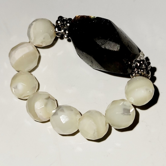 Stretch Ring, Beaded, Smoky Quartz Stone, Expansion Ring, New - Picture 1 of 5